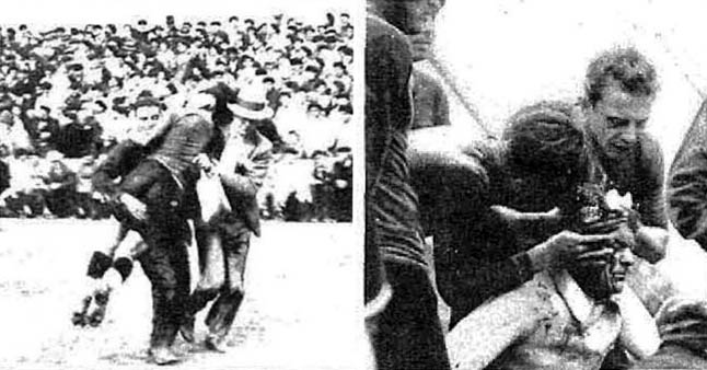 Josep Samitier ôm lấy Ferenc Plattkó ăn mừng