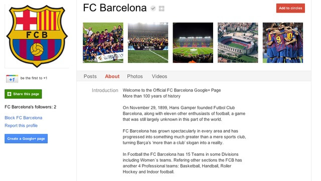 Trang Google+ của FC Barcelona